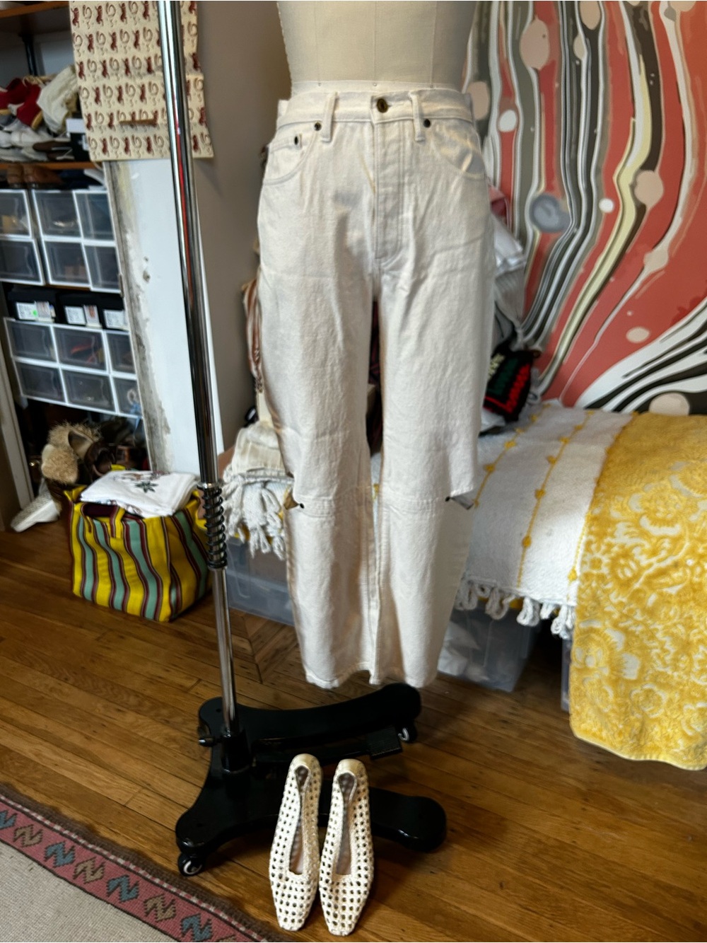 Women's Still Here Off-White Denim High-Waist Straight Cowboy Cutout Jeans